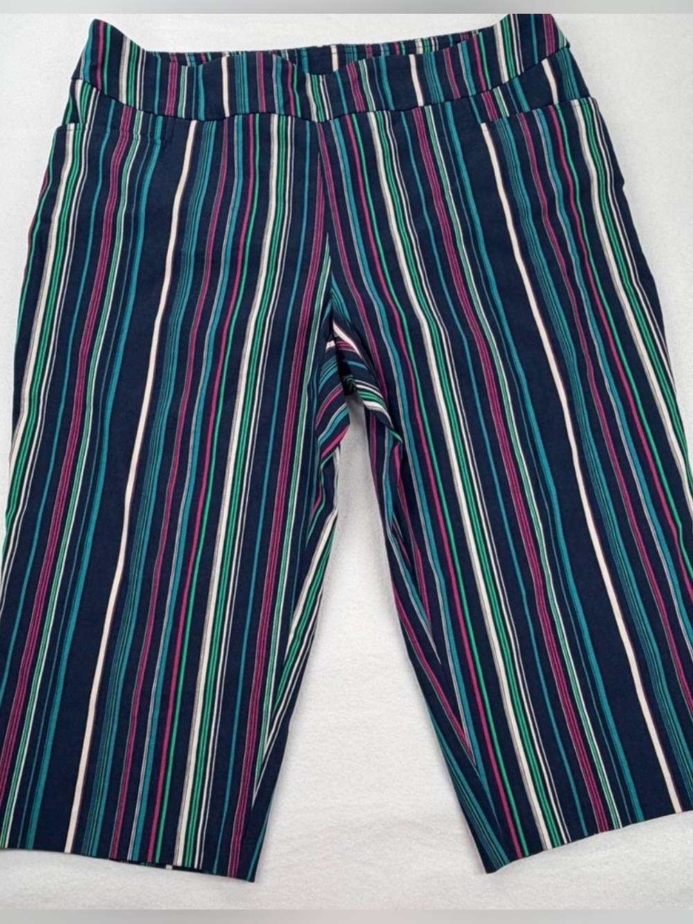Striped Navy Women’s  Casual Capris- Multicolor